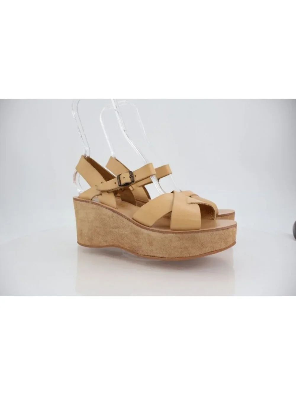 Kork-Ease Women's Ava Sandal Size 10.5 Wedge Platform Tan Leather Slingback